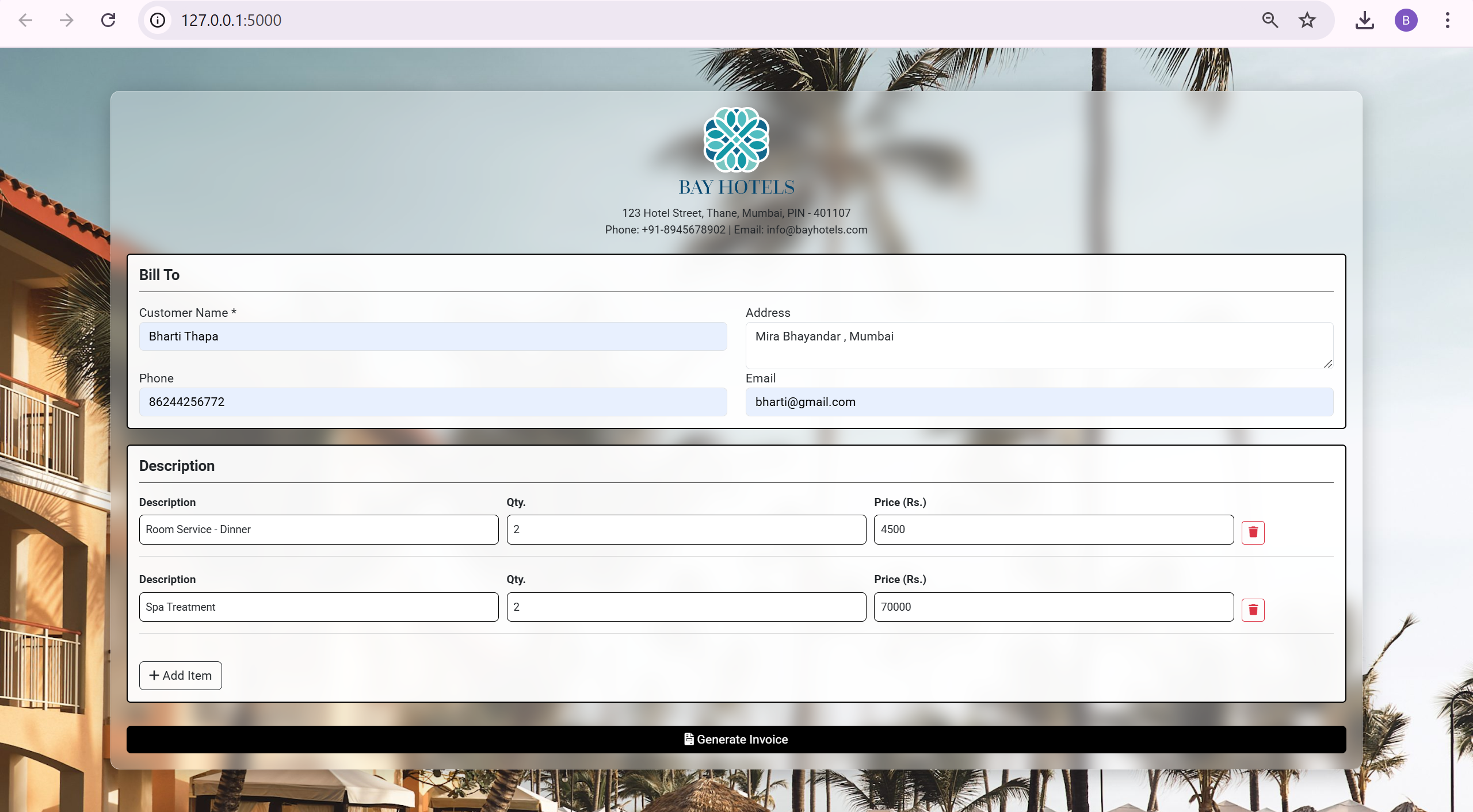 Hotel Invoice Generator